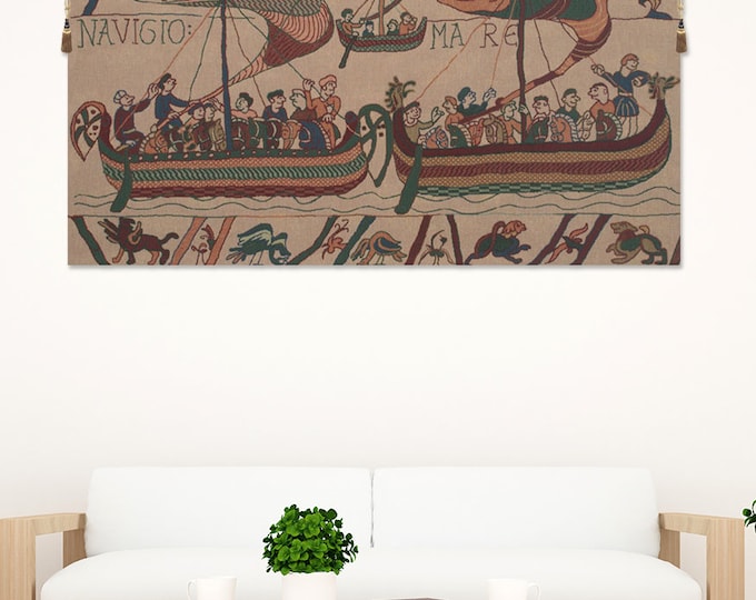 Bayeux Navigo Mare Medieval Woven Tapestry - Cream Landscape Wall Hanging for Home Decor