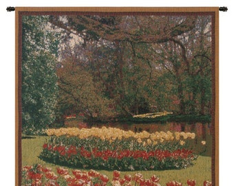 Keukenhof II Mini Wall Tapestry Woven - Red & Yellow Flower Garden Wall Hangings - Modern Decorative Wall Art