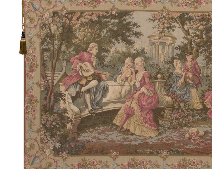 Francois Boucher Tapestry Wall Hanging: Rococo Society Scene, Woven in Belgium