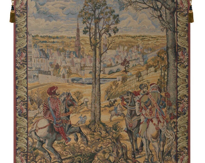 Brussels Flanders Hunting Scene Tapestry: Medieval Wall Decor 46x40 Inch Woven Art