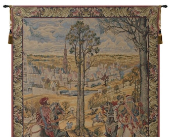 Old Brussels Flanders Vertical European Wall Tapestry - Hunting Scenes Wall Décor Art - Home Décor Wall Art - Decorative Woven Wall Hanging