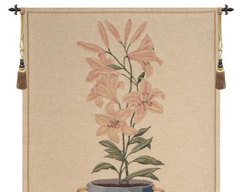 Pink Amaryllis European Wall Tapestry - Pink Floral Decorative Wall Art - Unique Belgian Wall Tapestry - Flower Bouquet Wall Decor Art