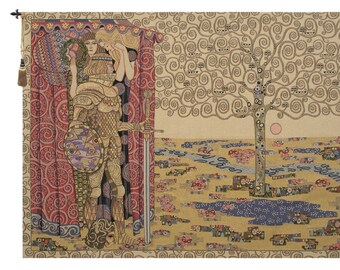 The Knight with the Tree of Life European Wall Tapestry - Gustav Klimt Jacquard Fine Art Wall Hanging - Medieval Decorative Wall Tapestry