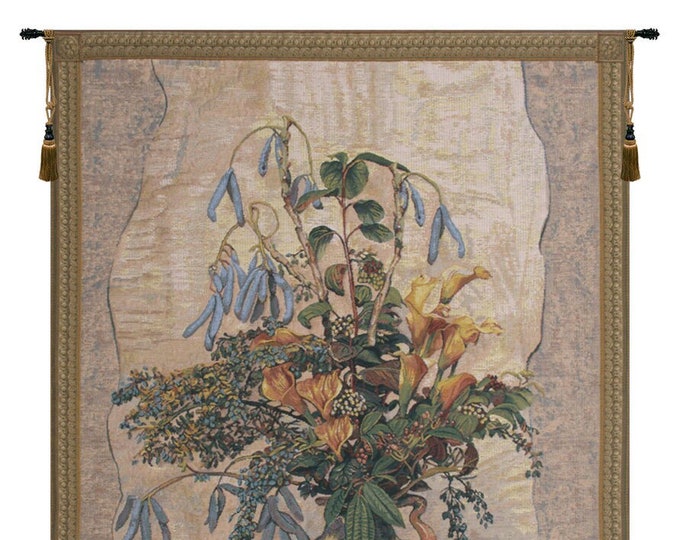 Floral Gobelin Wall Tapestry: Van Gogh Style Flower Bouquet, Woven in Belgium (42x35 inch)