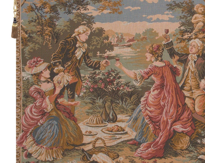 Le Dejeuner Champetre European Jacquard Woven Tapestry: French Garden Party Wall Hanging