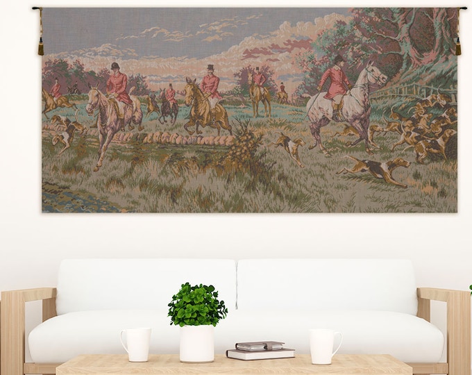 Medieval Hunting Scene European Tapestry - La Chasse a Courre Jacquard Woven Wall Art Hanging