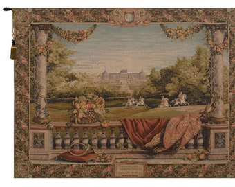 Terrasse Au Chateau I European Wall Tapestry - Medieval Decorative Wall Hanging - Woven French Wall Tapestry - Castle Jacquard Wall Art