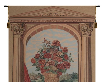 La Terrasse Wall Tapestry Woven - Jacquard Floral Wall Art - Still Life Belgian Tapestry Hanging - Elegant Home Decor