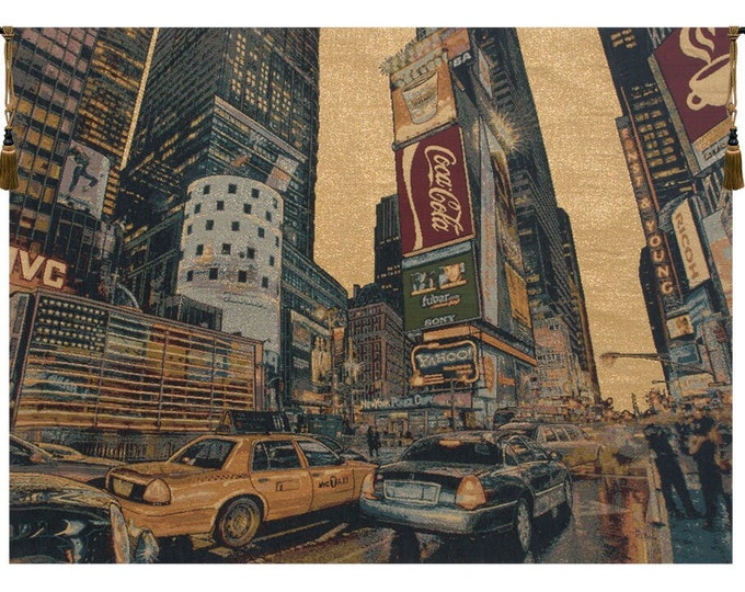 Times Square Tapestry: Italian Woven City Scene Wall Hanging (24x34 inch)