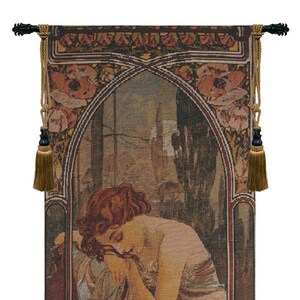 Mucha Nuit Art Nouveau Tapestry: Belgian Jacquard Woven Wall Decor