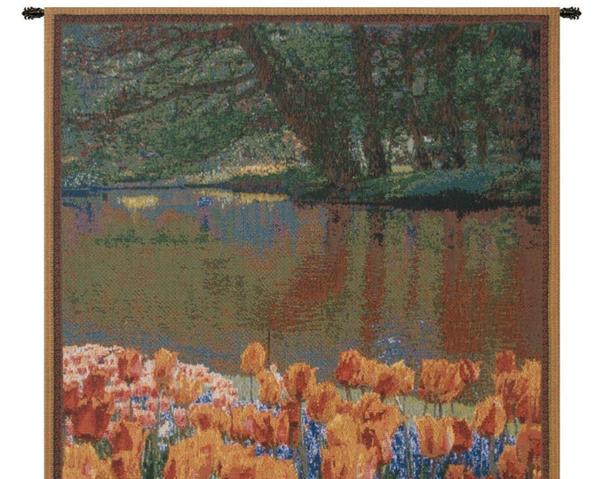 Keukenhof Garden Tapestry: Red Floral Wall Hanging, Woven in Belgium (21x18 inch)