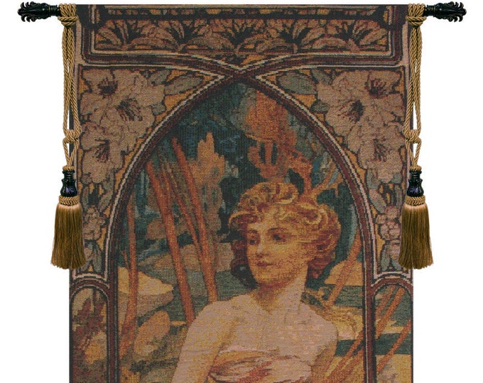 Art Nouveau Jacquard Wall Tapestry: Mucha-Inspired European Decor with Young Women