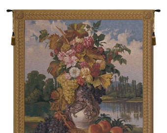 Reflections Medium European Wall Tapestry - Flowers and Fruits Jacquard Wall Hanging - Woven Wall Décor Art - Floral Decorative Wall Art