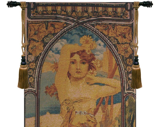 Mucha 'Jour' Art Nouveau Tapestry: Woven Jacquard Wall Hanging