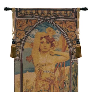 Tapiz Art Nouveau Mucha &#39;Jour&#39;: Tapiz de pared tejido en jacquard