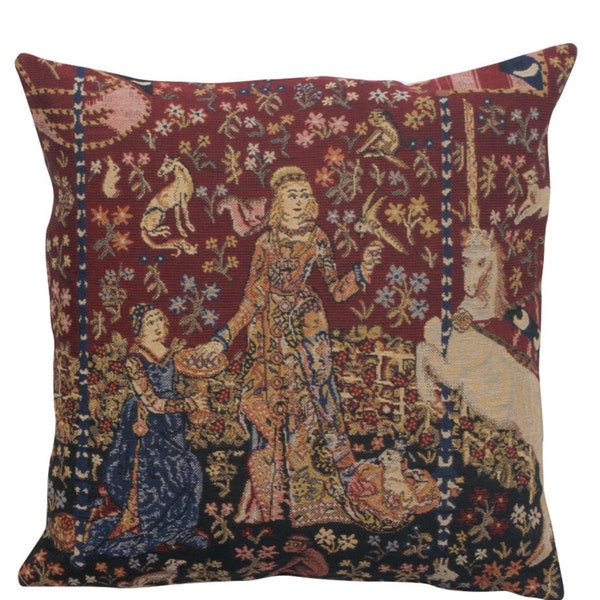 Belgian Tapestry 16x16 Cushion Cover by Charlotte Home Furnishings,Throw Pillow Case,Medieval Art and Farmhouse Decor, Perfect Gift for Her