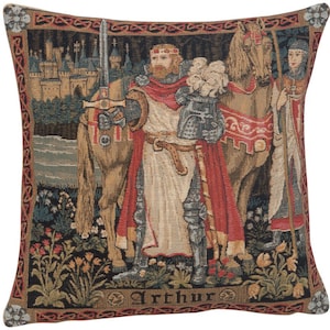 King Arthur Tapestry Cushion Cover: Medieval Renaissance Throw Pillow