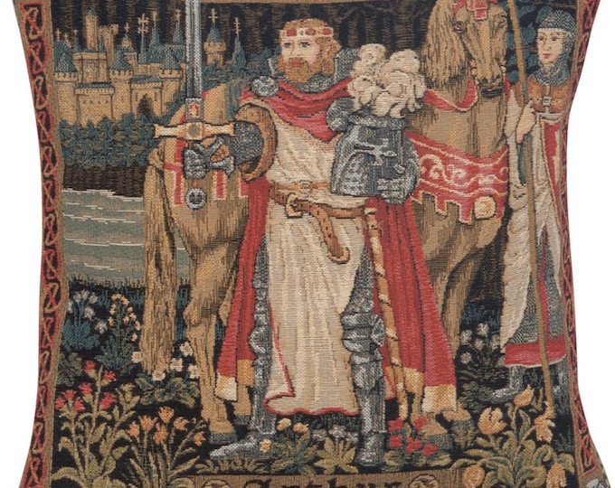 King Arthur Tapestry Cushion Cover: Medieval Renaissance Throw Pillow