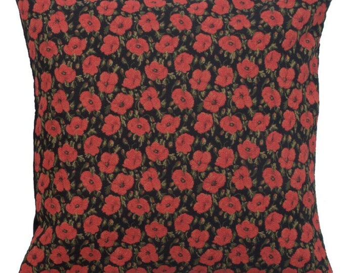 Red Poppies Tapestry Cushion Cover: Van Gogh Art Pillow (18x18)