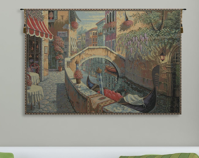 Venice Canal Tapestry: Romantic Italian Landscape Wall Hanging - Historical City Scene Art (36x54 inch)
