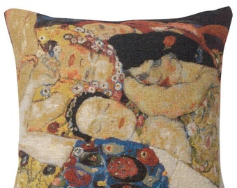 Virgin Faces Cushion Cover - 17x17 inch Square Sofa Pillow Cover - Gustav Klimt Art - Woven Cushion Cover - Ladies Art Throw Cushion Cover