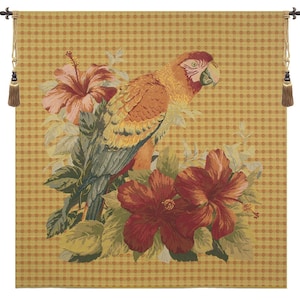 Floral Parrot Tapestry: Jacquard Woven Wall Hanging, 55x55 inch