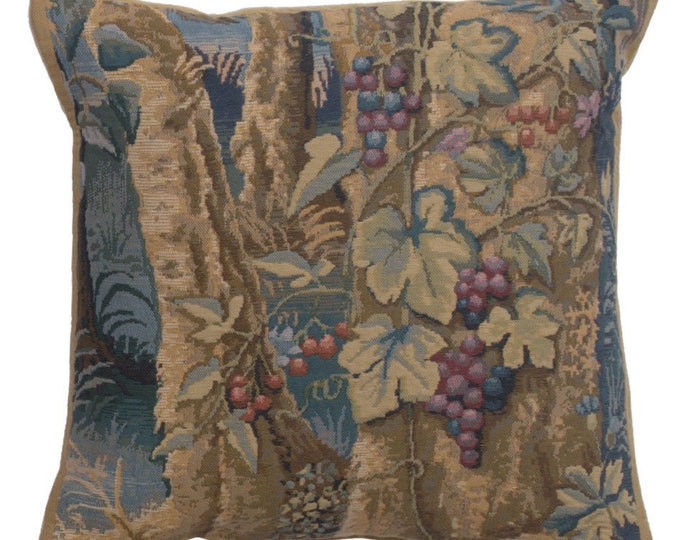 Wawel Timberland Grapes Belgian Tapestry Cushion Cover - 17x17 Inch Jacquard Gobelin Sofa Pillow Art