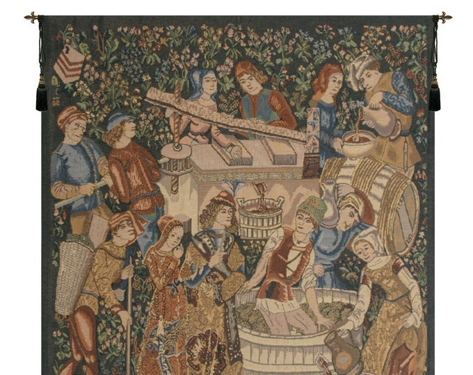 Belgian Woven Wall Tapestry: Vendages Rust Floral Decor (42x34 inch)