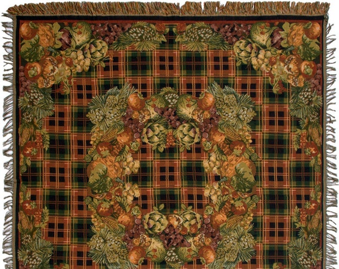 Autumn Medallion Tapestry Throw Blanket: Belgian Jacquard Woven Decor