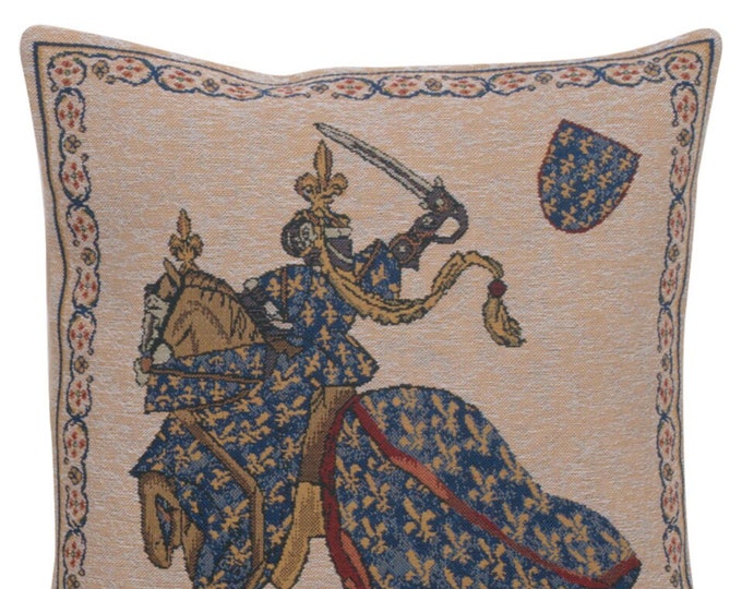 Woven Medieval Knights Tapestry Pillow Cover - Belgian Jousting Art (16x16 Inch)