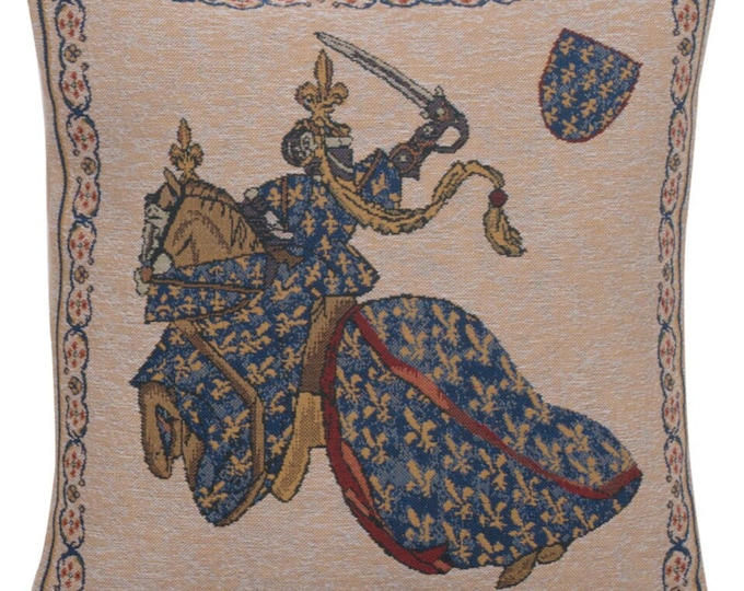 Woven Medieval Knights Tapestry Pillow Cover - Belgian Jousting Art (16x16 Inch)