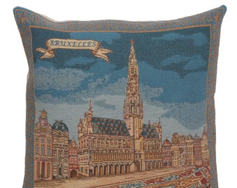 Grand Place Brussels Tapestry Cushion Cover 16x16 Inch - Woven Decorative Throw Pillow Covers for Couch – Gobelin Pillow Cover