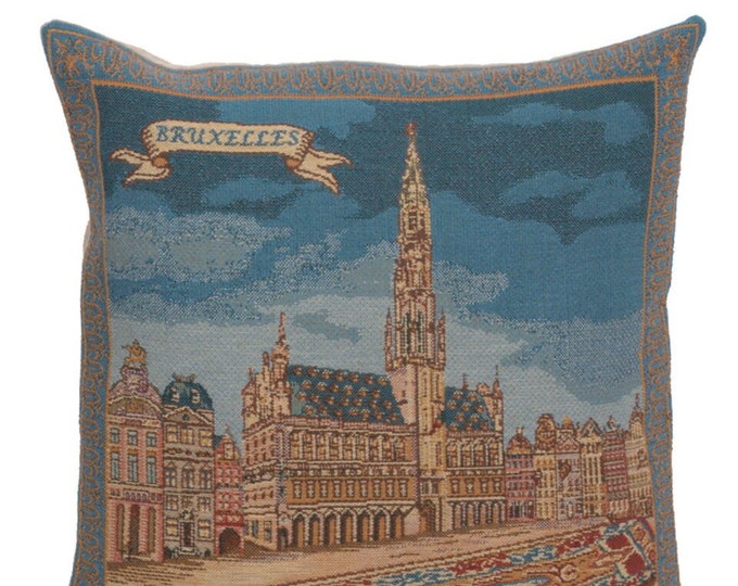 Grand Place Brussels Tapestry Pillow Cover: Belgian Woven Throw Pillow (16x16 Inch)