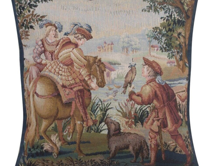 Falcon Tapestry Pillow Cover: Belgian Jacquard Woven, Hunting Bird Art