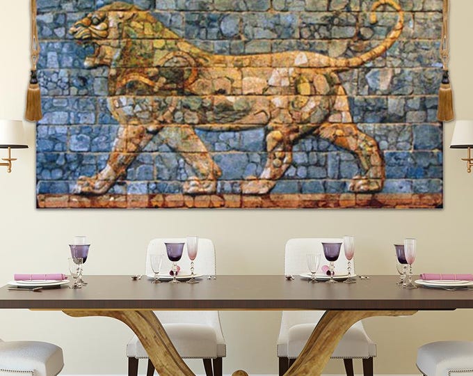 Regal Lion Darius European Wall Tapestry: Majestic Belgian Woven Art for Home Decor