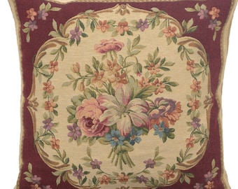 Elegant Red Floral Bouquet Tapestry Pillow Cover - 18x18 inch Decorative Gobelin Cushion Case