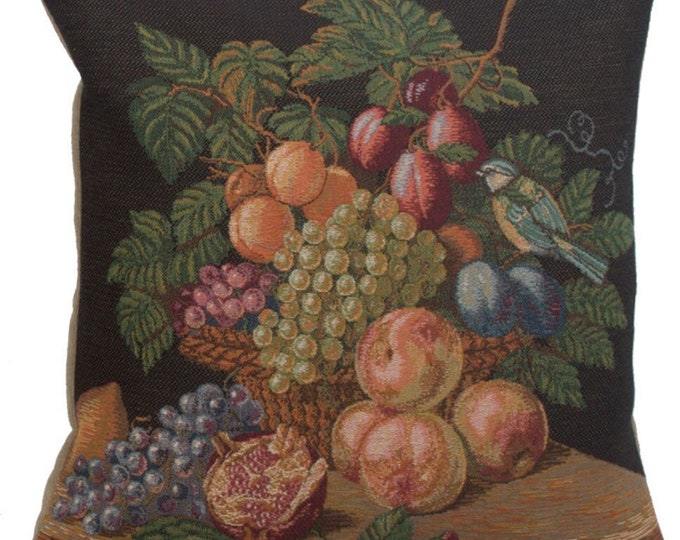 Fruit Basket Tapestry Pillow Cover: French Jacquard Woven Cushion (19x19)