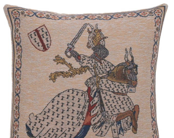 Woven Tapestry Pillow Cover: Medieval Knights Tournament, 16x16 Inch