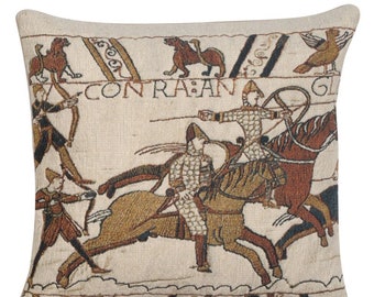 Battle of Hastings I Tapestry Cushion Cover - Woven Belgian Pillow Cover - 17x17 inch Jacquard Cushion Cover - Bayeux Gobelin Pillow Cover