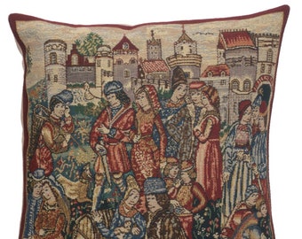 Winemerchants II Belgian Tapestry Cushion Cover 16x16 Inch – WineThemed Pillow Cover – Decorative Sofa Cushion Cover