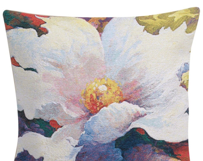Because of You I Belgian Tapestry Cushion Cover - 21x21 inch Colorful Floral Pillow Cover - Simon Bull Art - Square Gobelin Pillow Cover