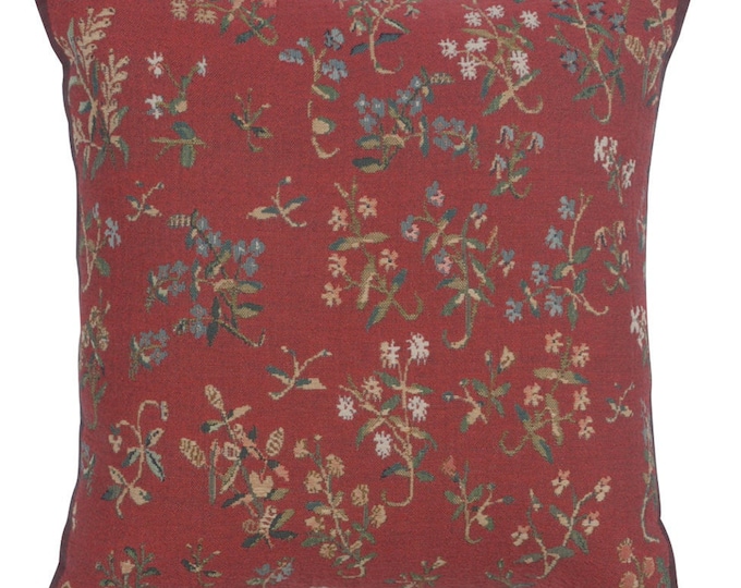 Mille Fleurs Belgian Woven Tapestry Cushion Cover 17x17 Decorative Floral Throw Pillow Case