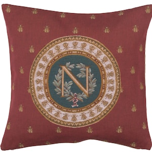 Capas de almofada de tapeçaria francesa azul Napoleon - Capa de almofada de gobelin trançada - Capa de almofada de design real de 18 x 18 polegadas para sofá