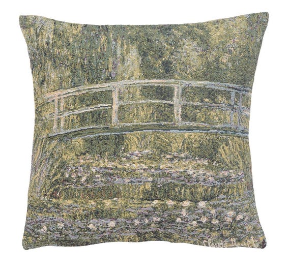 Monet's Bridge Tapestry Pillow Cover: Jacquard Woven Throw Pillow (13x13)