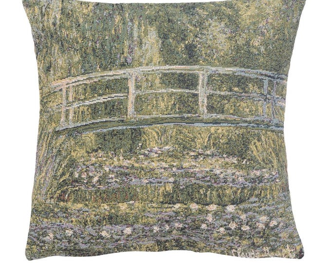 Monet's Bridge Tapestry Pillow Cover: Jacquard Woven Throw Pillow (13x13)