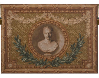 Napoleon European Wall Tapestry - Woven Jacquard Wall Decor Art - Statue and Floral Wall Tapestry - Antique Medieval Wall Hanging