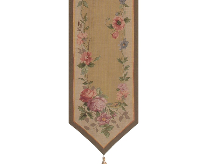 Elegant Vintage French Floral Roses Table Runner 14x72  inch - European Tapestry Dining Accent Decor