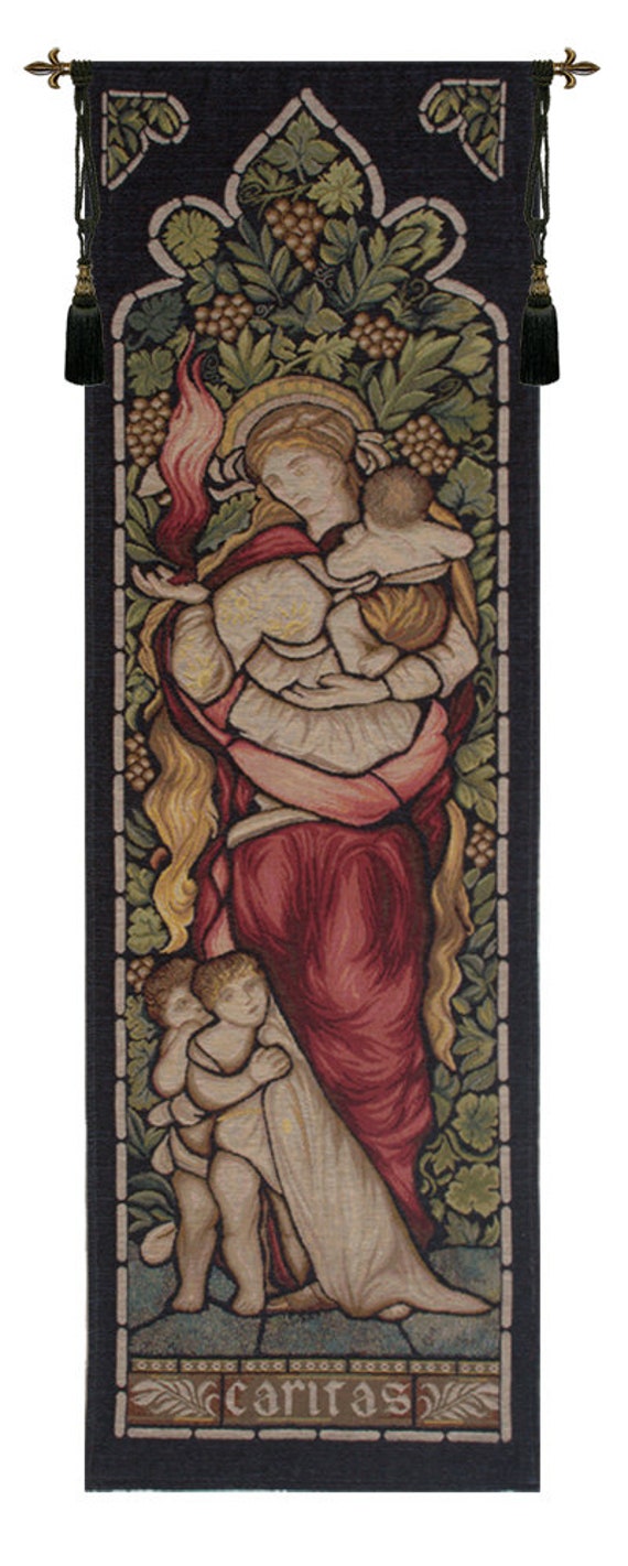 Mother and Child Woven Wall Tapestry: French Jacquard Art (55x18 inch)