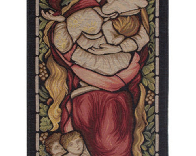 Vitrail European Wall Tapestry - Mother and Child Love Wall Art - Woven Jacquard French Wall Tapestry - Christian Art Medieval Wall Hanging