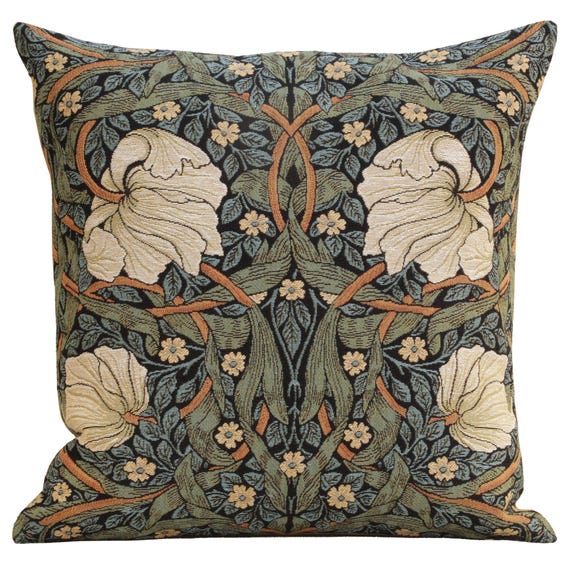 Pimpernel Floral Tapestry Pillow Cover: Belgian Woven Cotton Cushion (18x18)